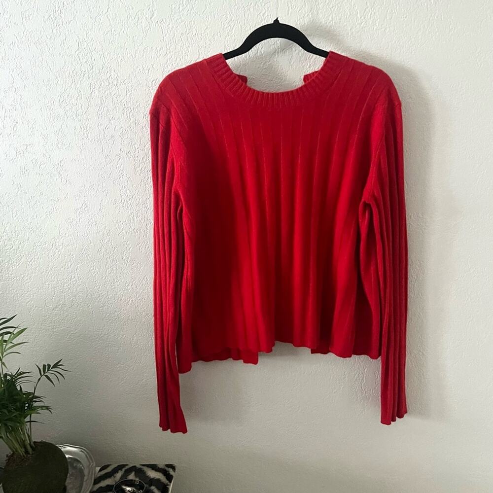 Derek Lam 10 Crosby Ribbed Tie-Back Wool Cashmere Blend Sweater in Poppy Red